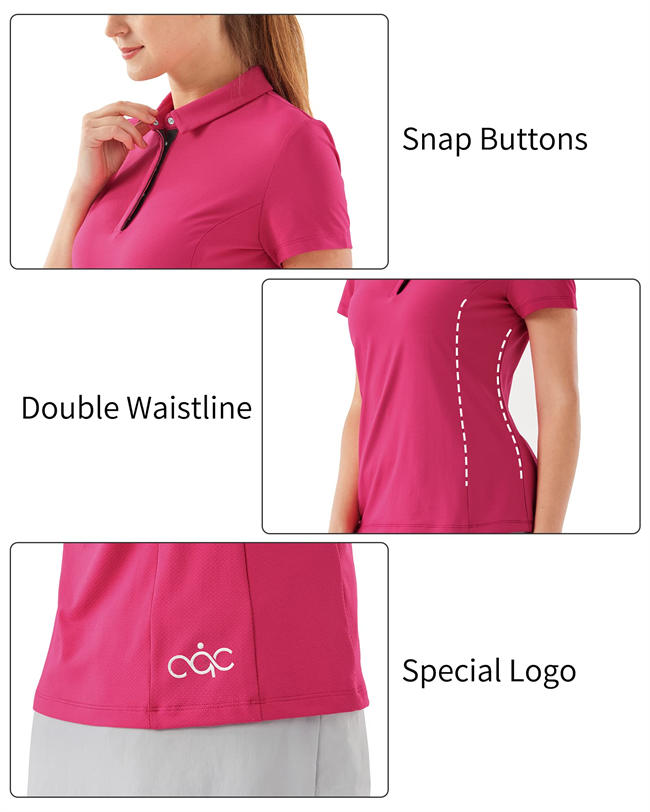 Women Golf Tennis Polo Short Sleeve Shirt with 5 Snap Button Lightweight Quick Dry UPF 50+ for Sports